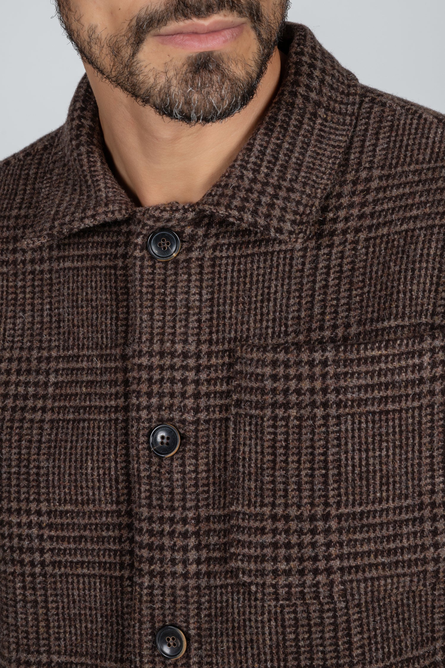 Overshirt da uomo in tessuto marrone 100% lana scozzese