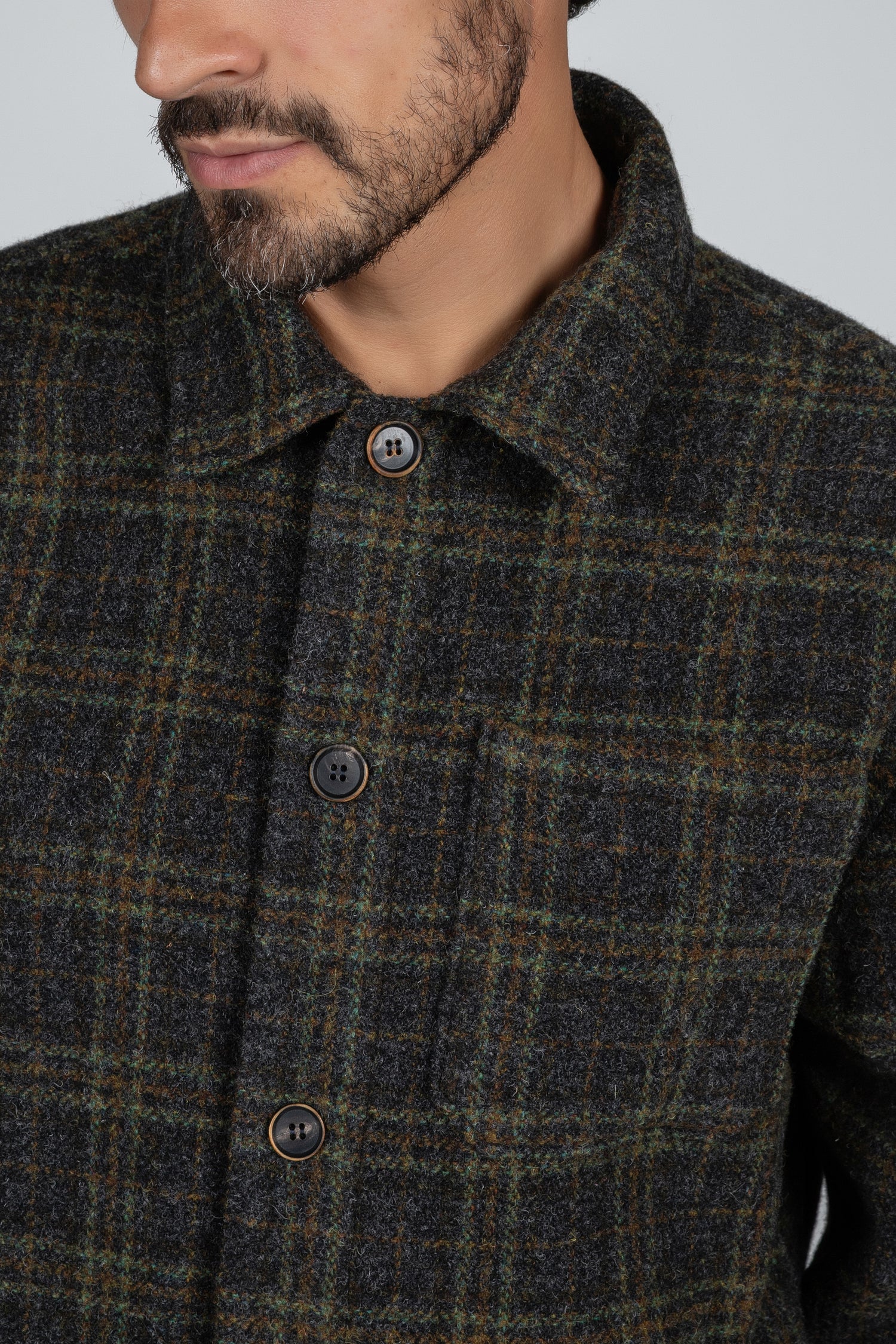 Men's overshirt in 100% wool tartan green fabric