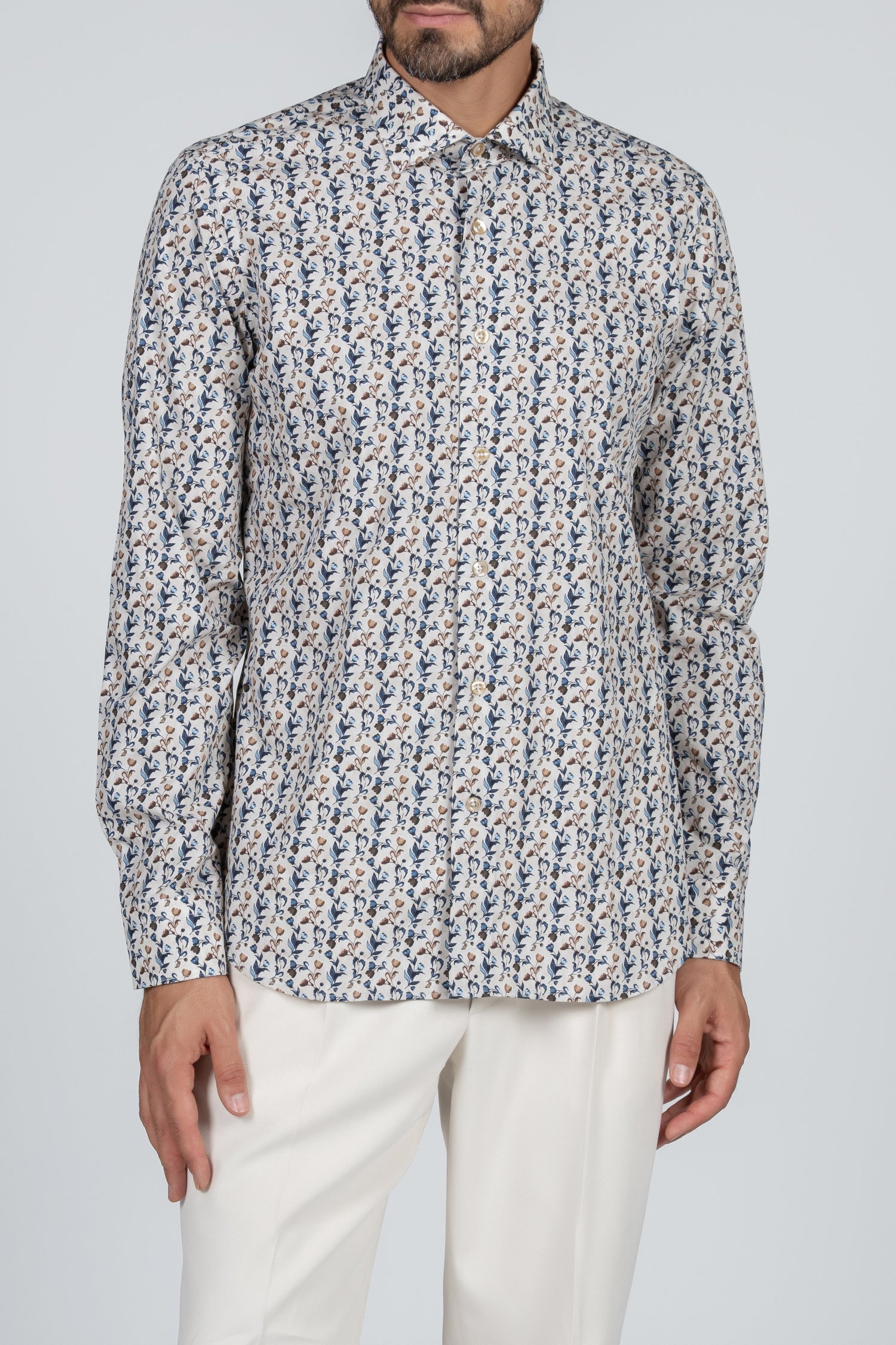 Camicia da uomo in tessuto di cotone con stampa floreale