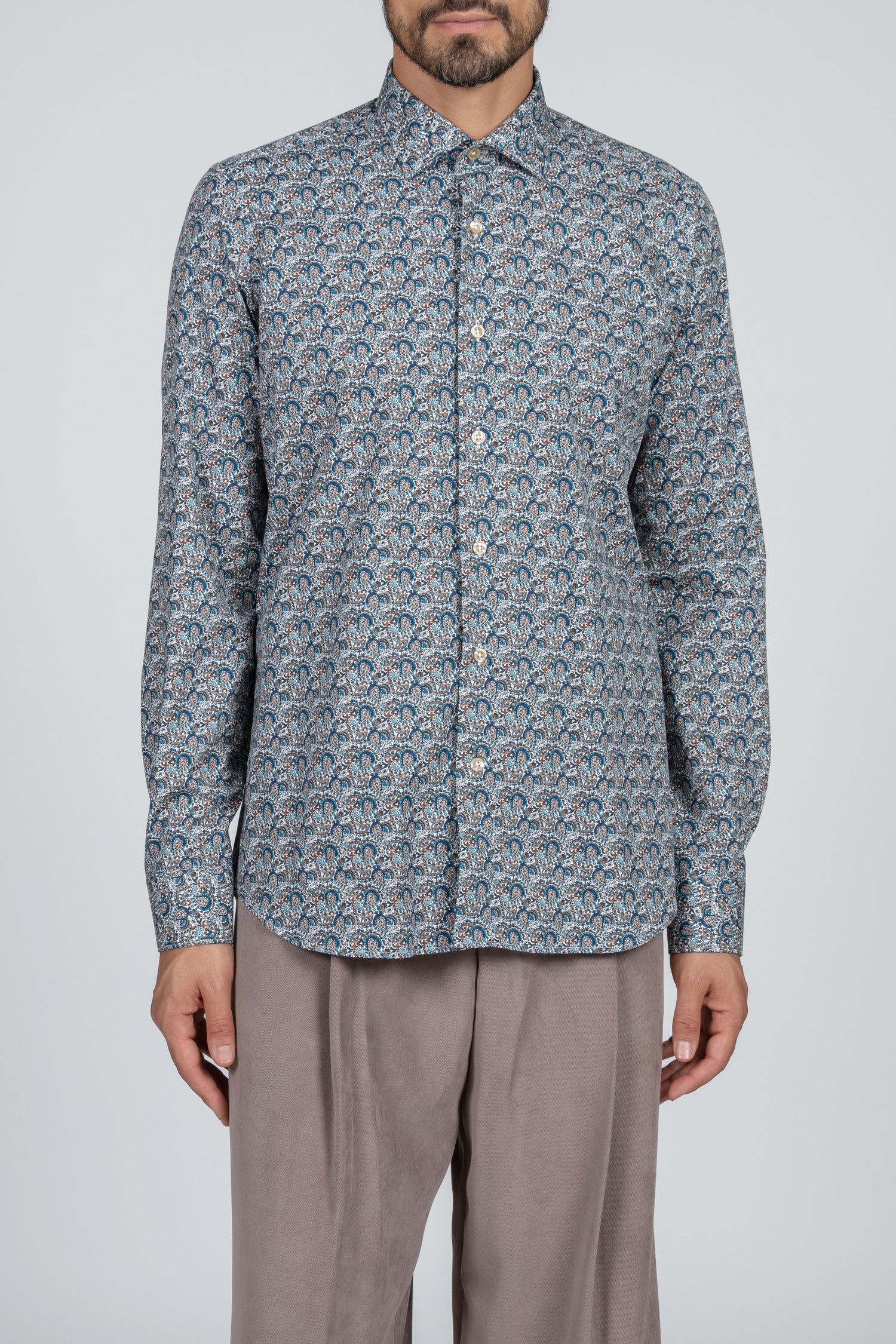 Camicia da uomo in tessuto di cotone con stampa floreale