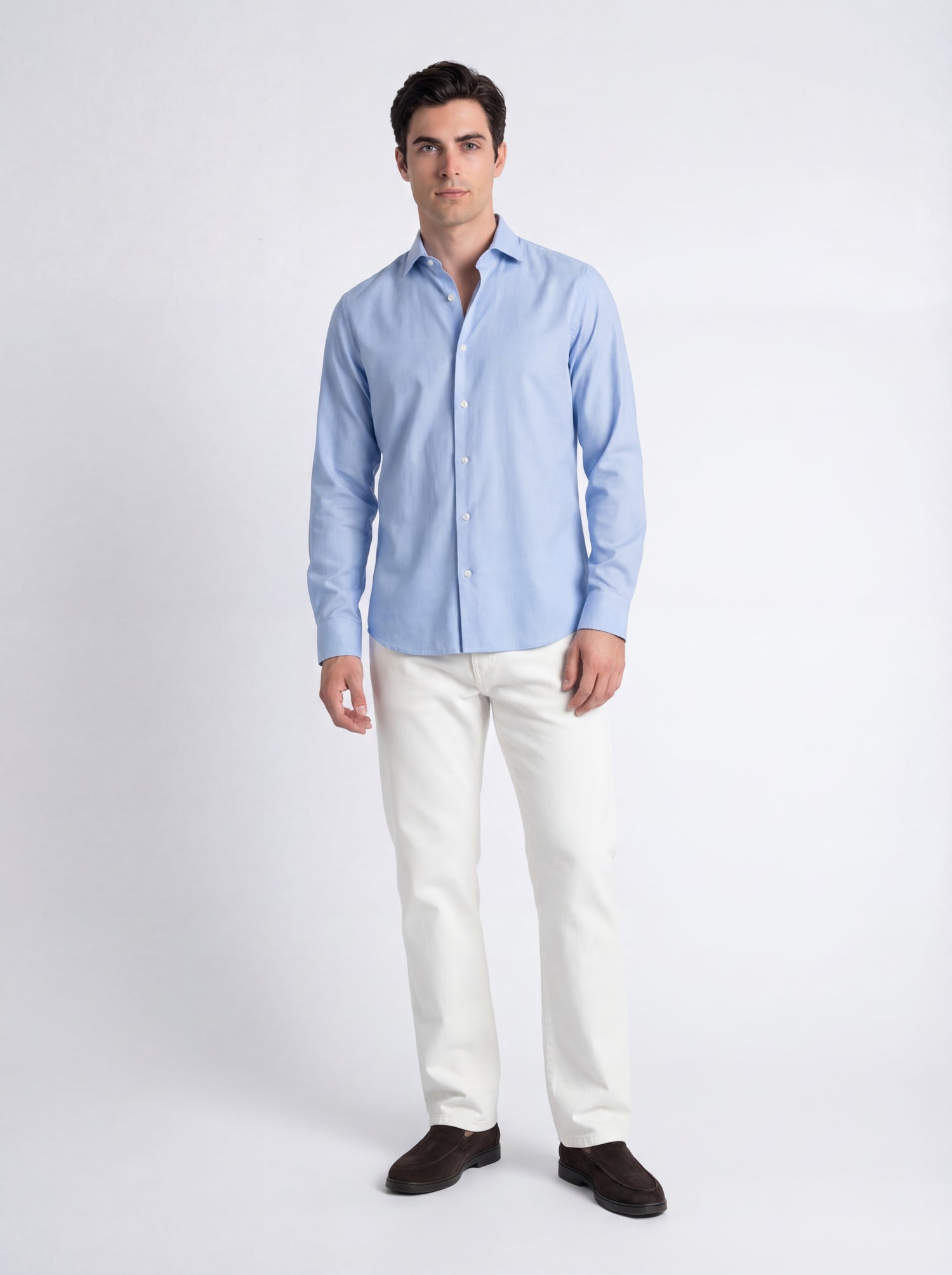 Camicia in tessuto tecnico no stiro azzurra