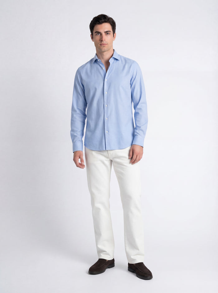 Camisa de tejido técnico no necesita planchado azul claro