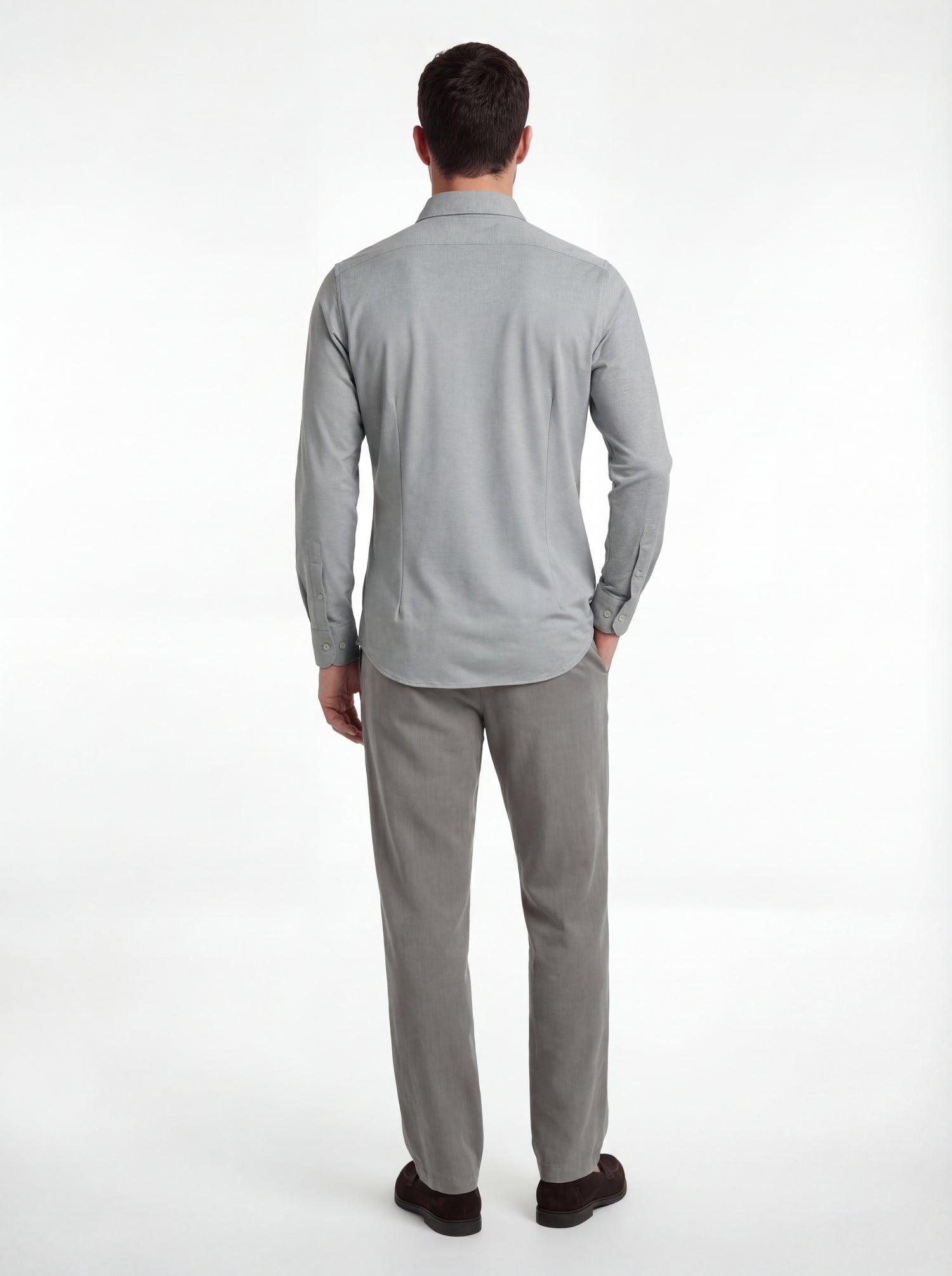 Camicia in tessuto tecnico no stiro beige melange