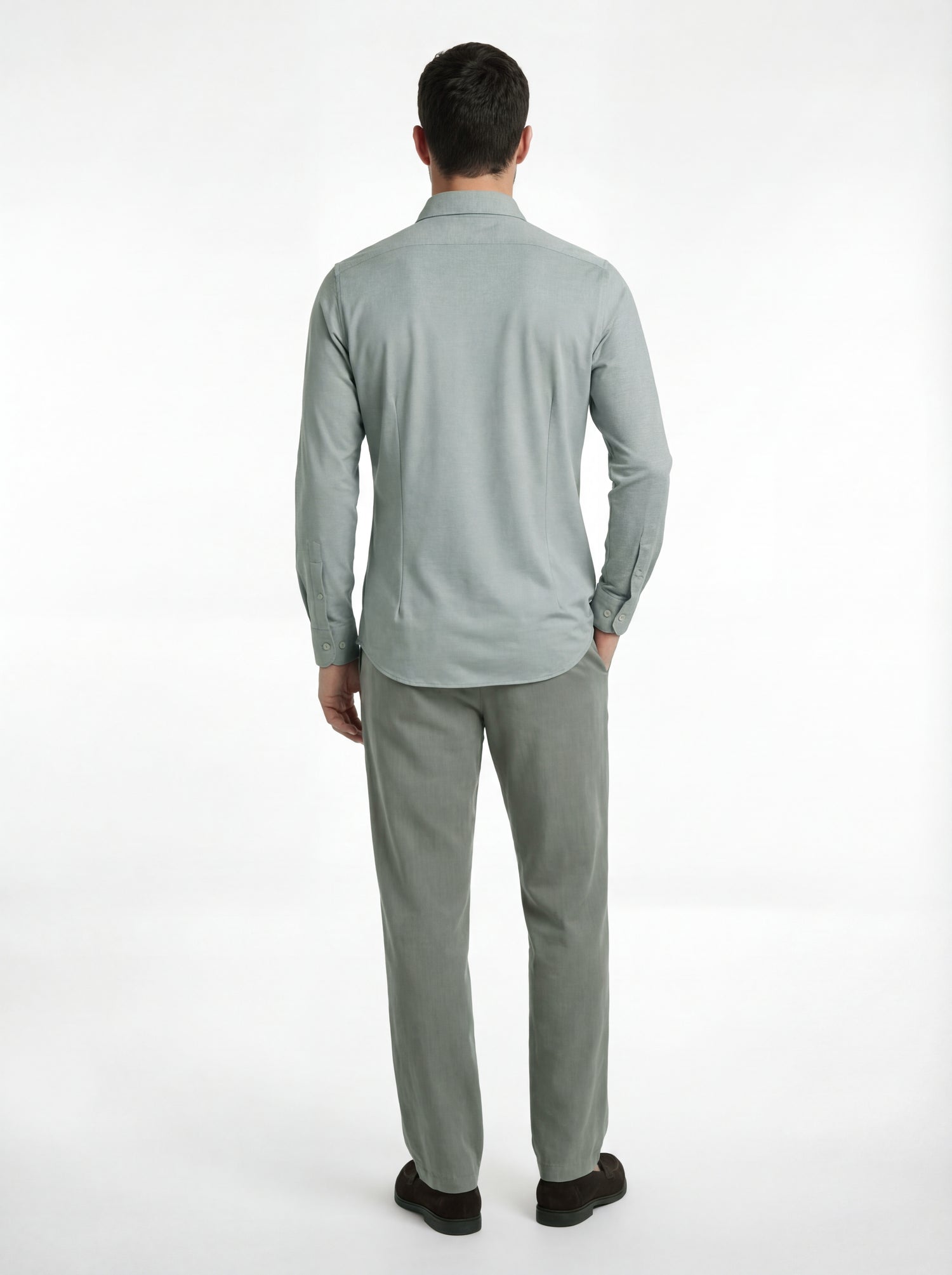 Camicia in tessuto tecnico no stiro beige melange