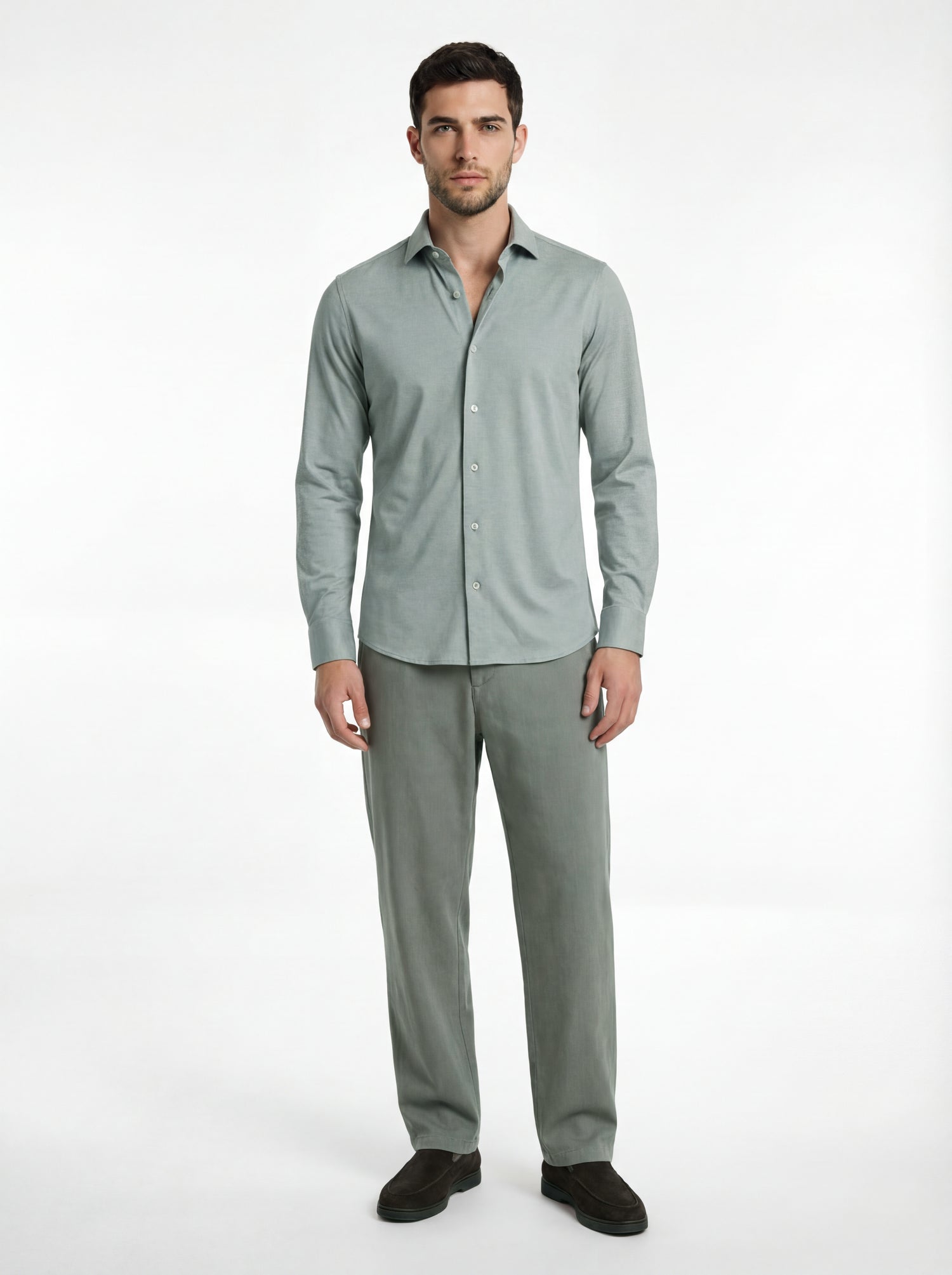 Camicia in tessuto tecnico no stiro beige melange