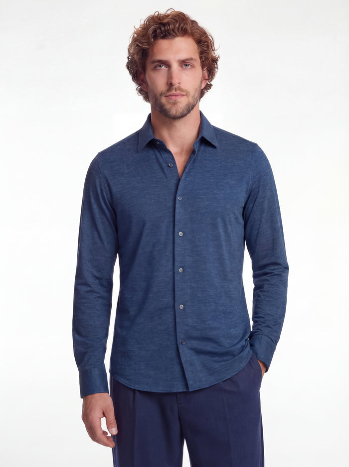 Technical non-iron blue melange shirt