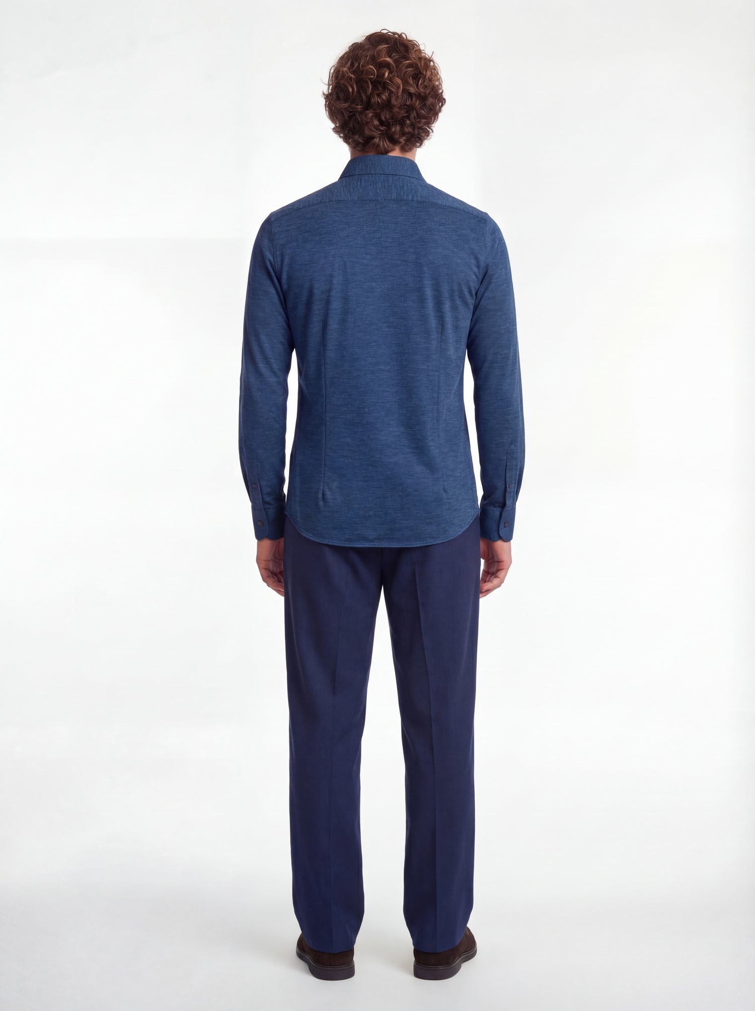 Camicia in tessuto tecnico no stiro blu melange
