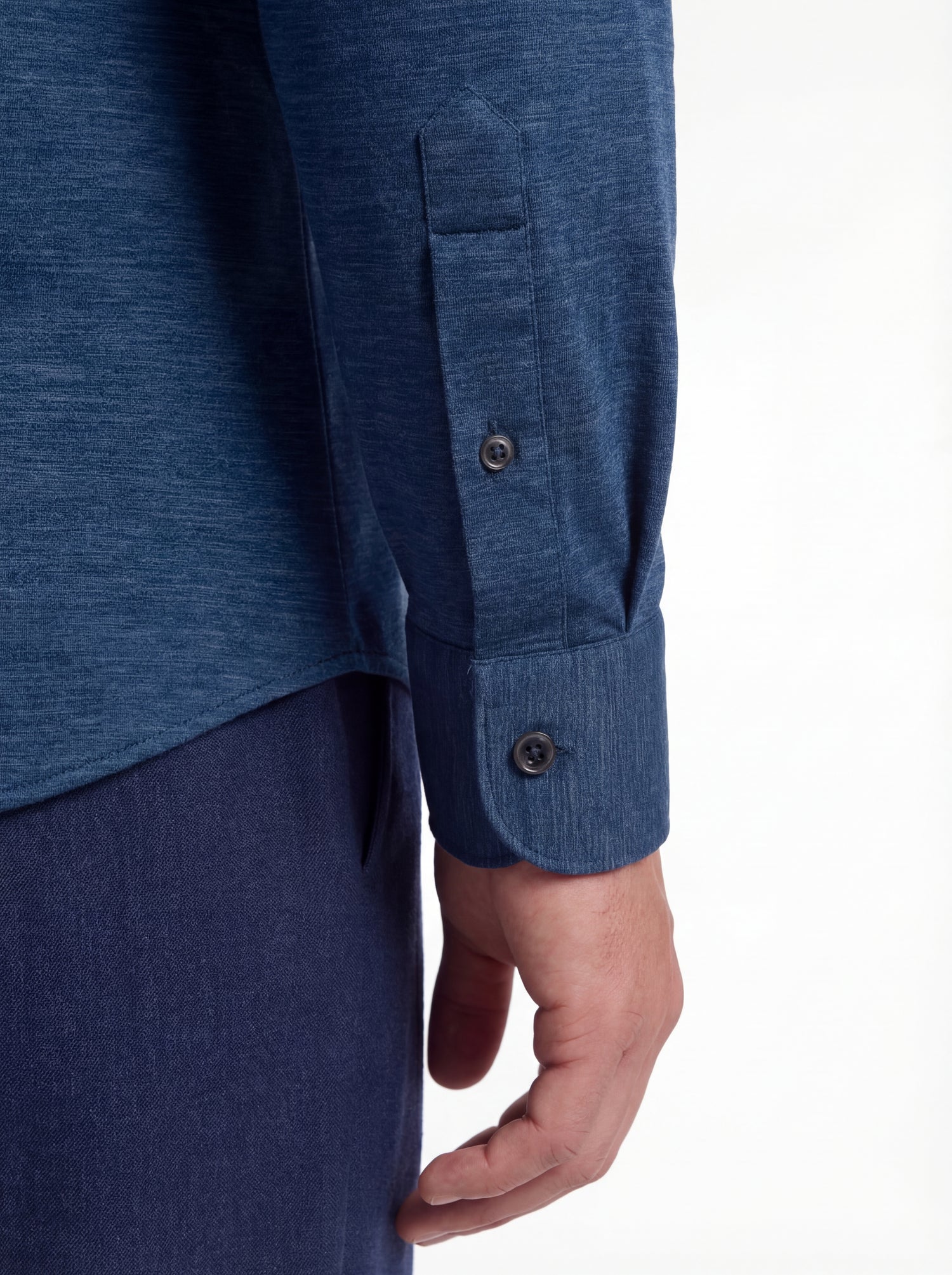 Camicia in tessuto tecnico no stiro blu melange