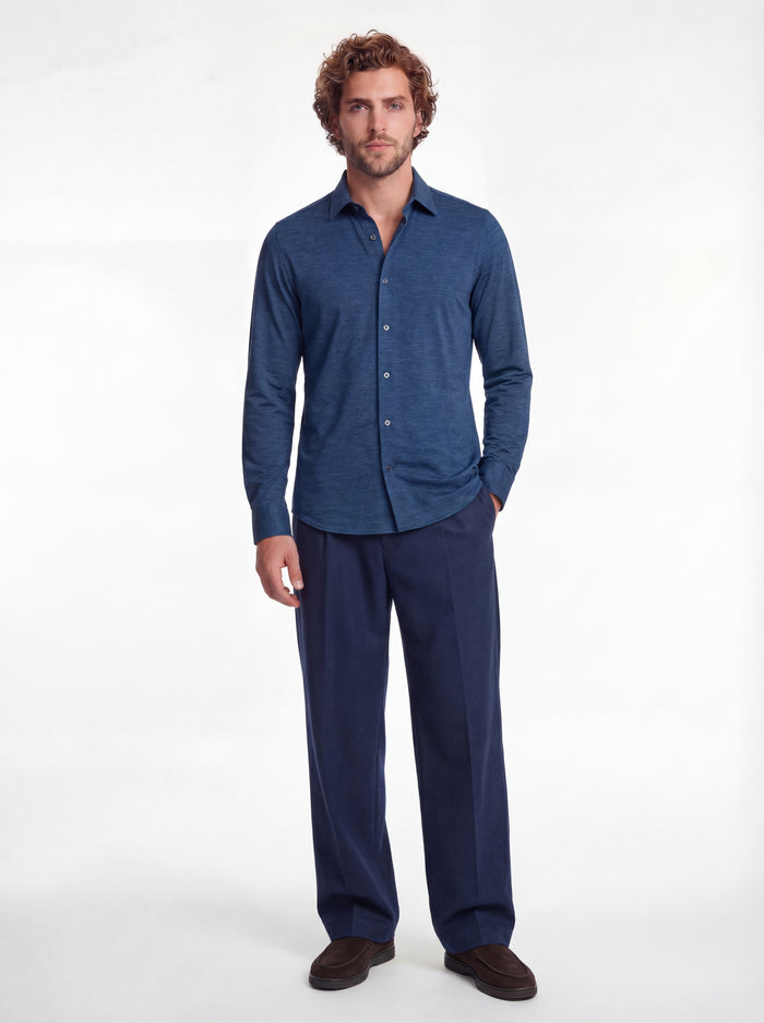 Technical non-iron blue melange shirt