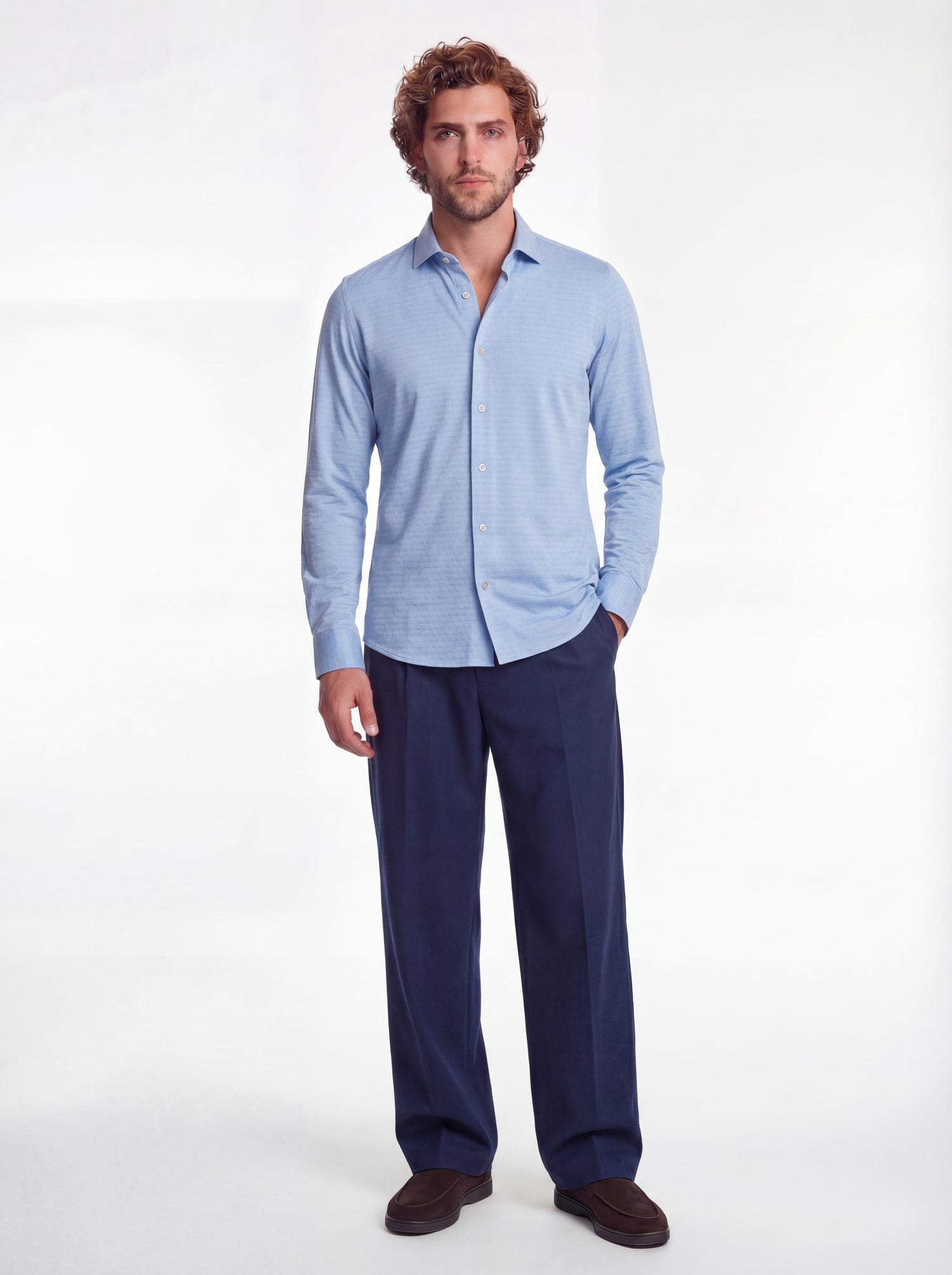 Camicia da uomo in cotone operato celeste