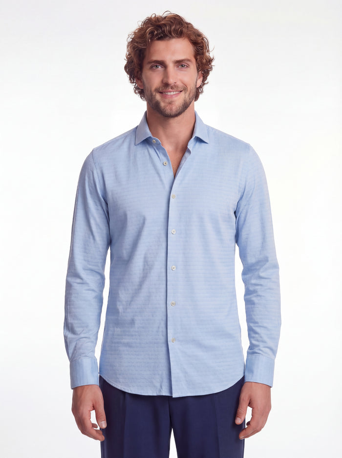 Camisa de hombre de algodón con patrón celeste