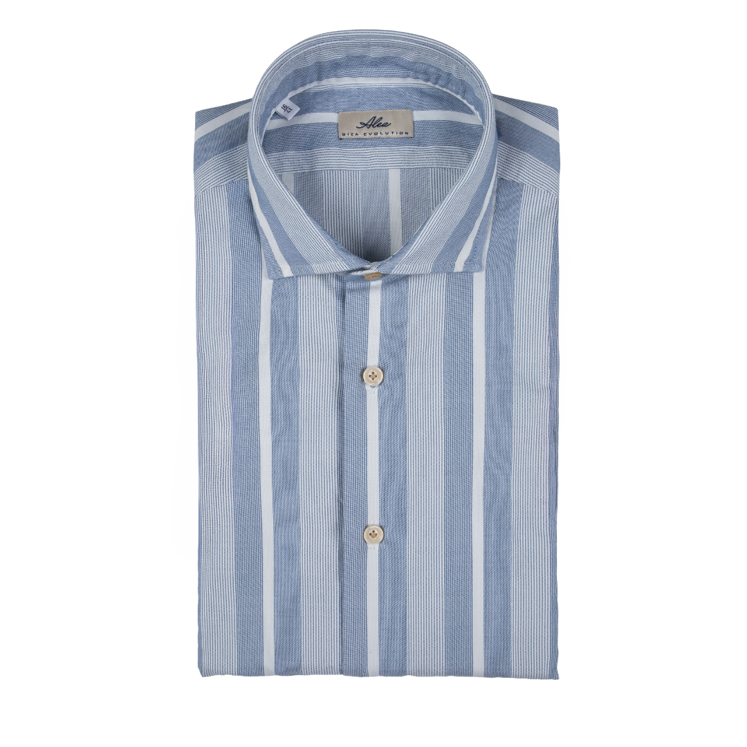 Camicia sportiva in cotone a righe celeste
