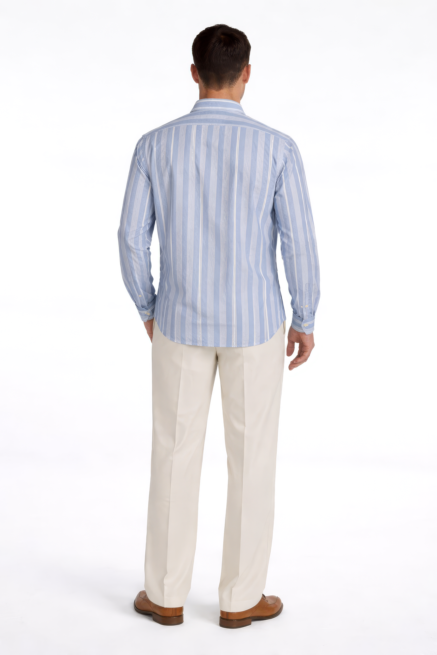 Camicia sportiva in cotone a righe celeste