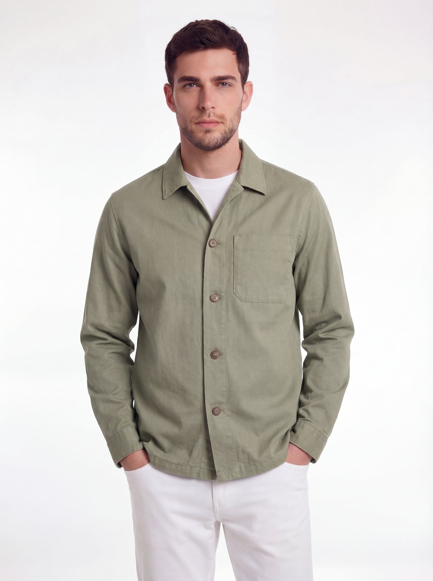 Overshirt in lino e cotone tinto capo