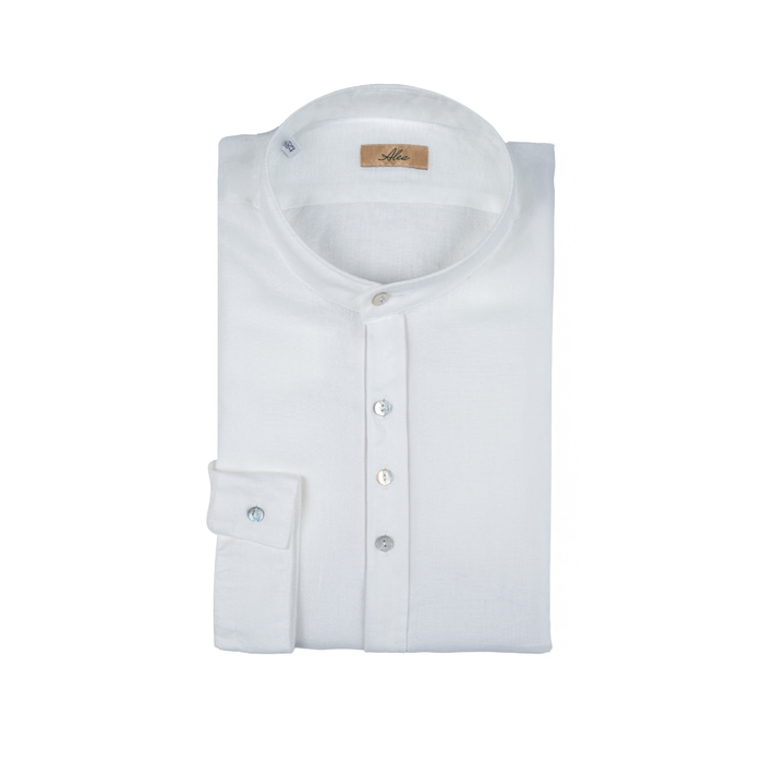 Camisa lino blanco lavado cuello mao