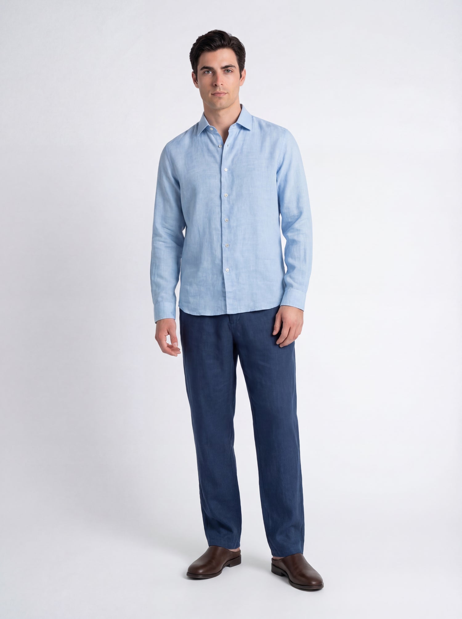 Camicia di lino celeste washed