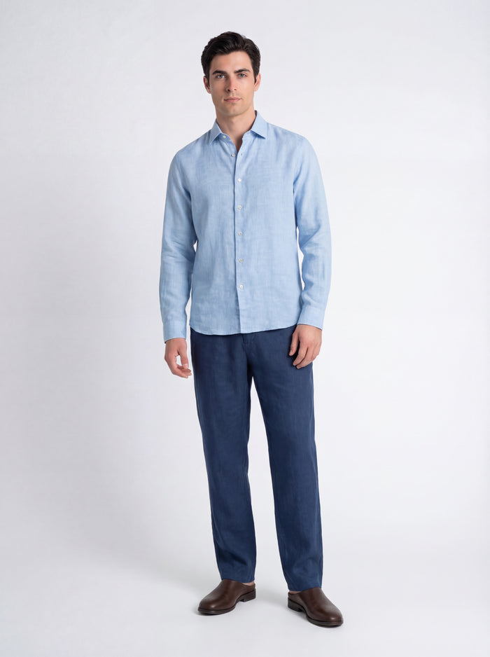 Camisa de lino celeste lavada