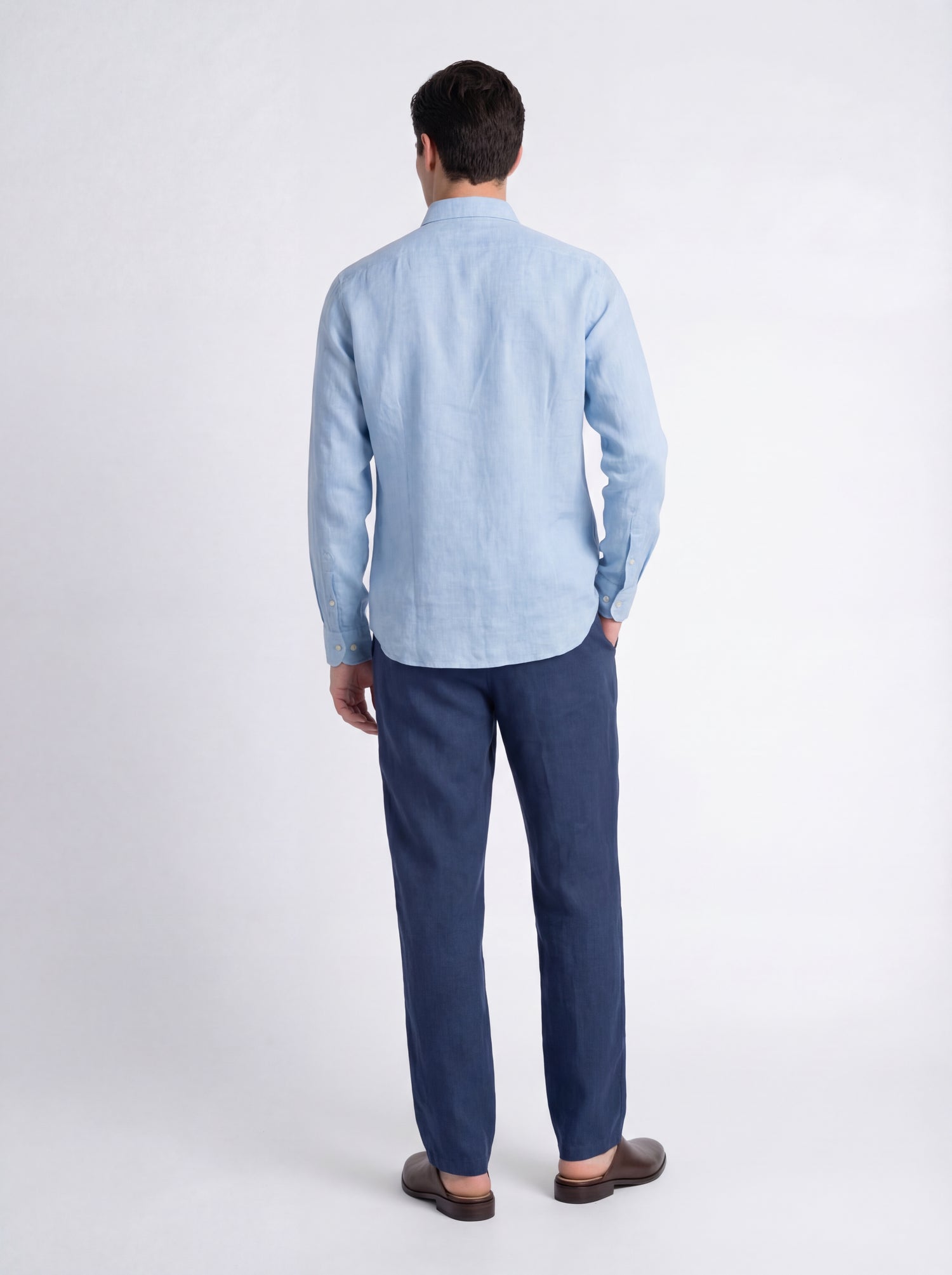 Camicia lino celeste washed