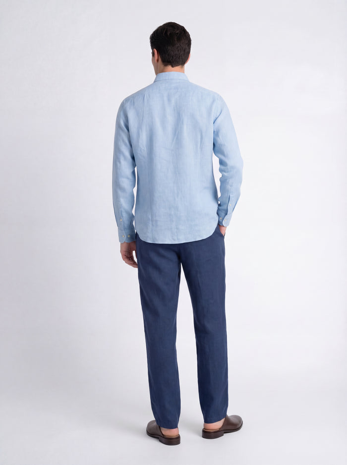 Camisa de lino celeste lavada