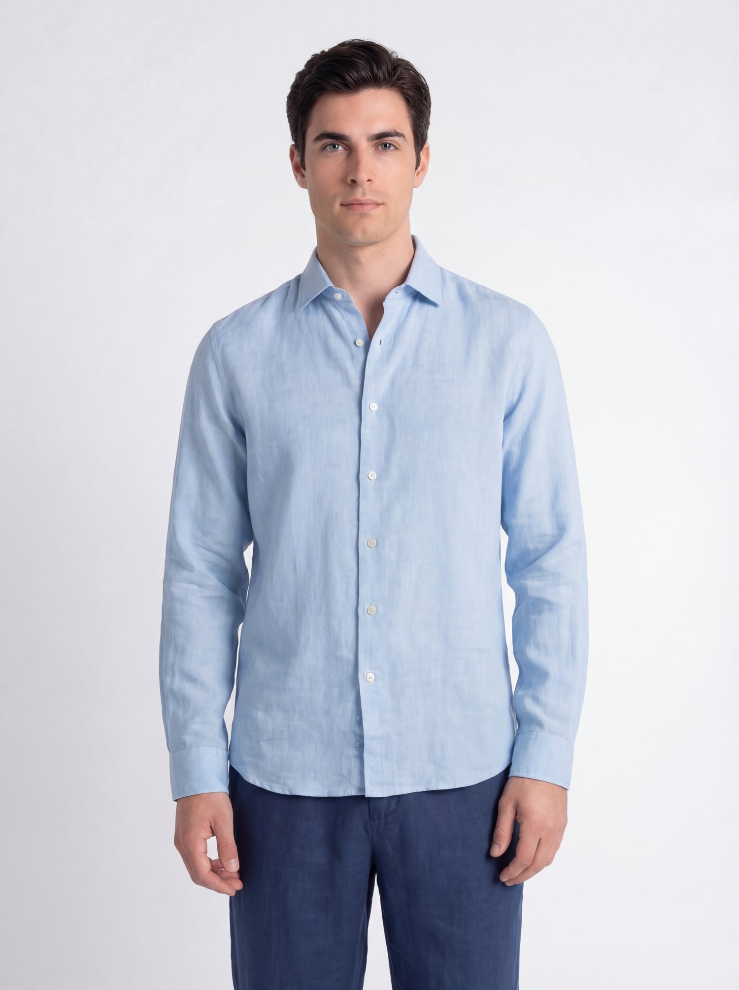 Camicia di lino celeste washed