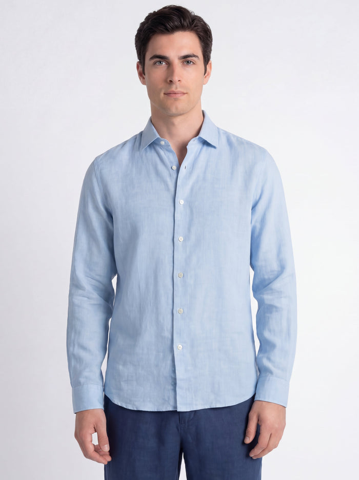Camisa de lino celeste lavada