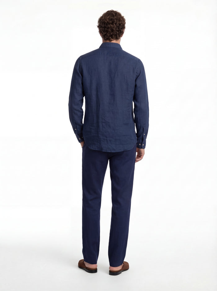 Camisa de lino azul lavado