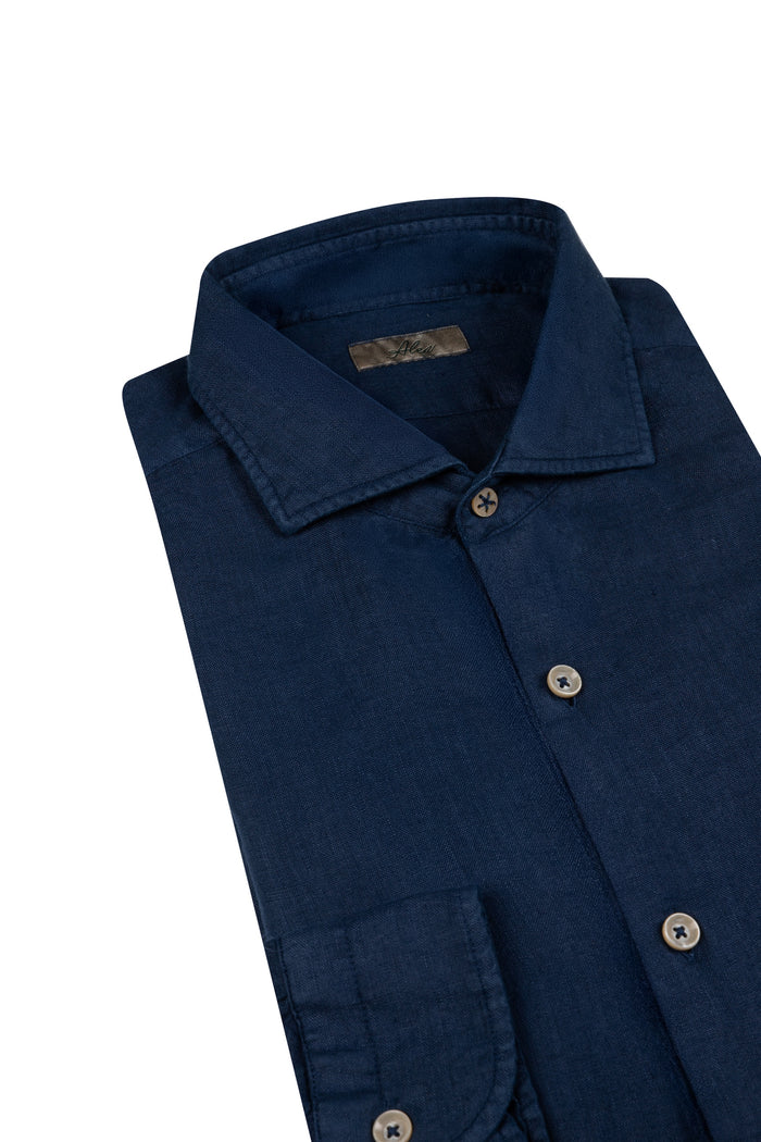 Camisa de lino azul lavado