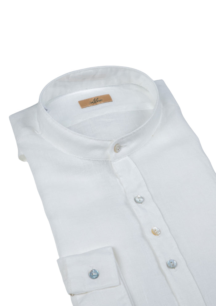 Camisa lino blanco lavado cuello mao