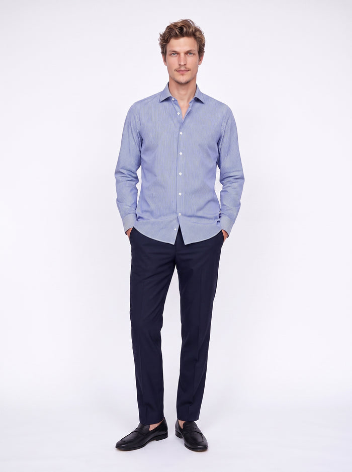 Camicia Active microdisegno bianco e blu no stiro