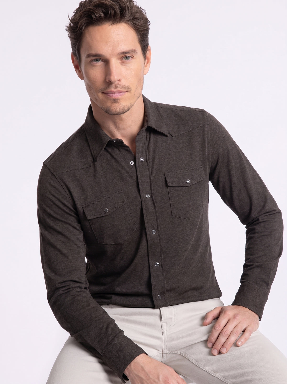 Camicia Active melange marrone no stiro