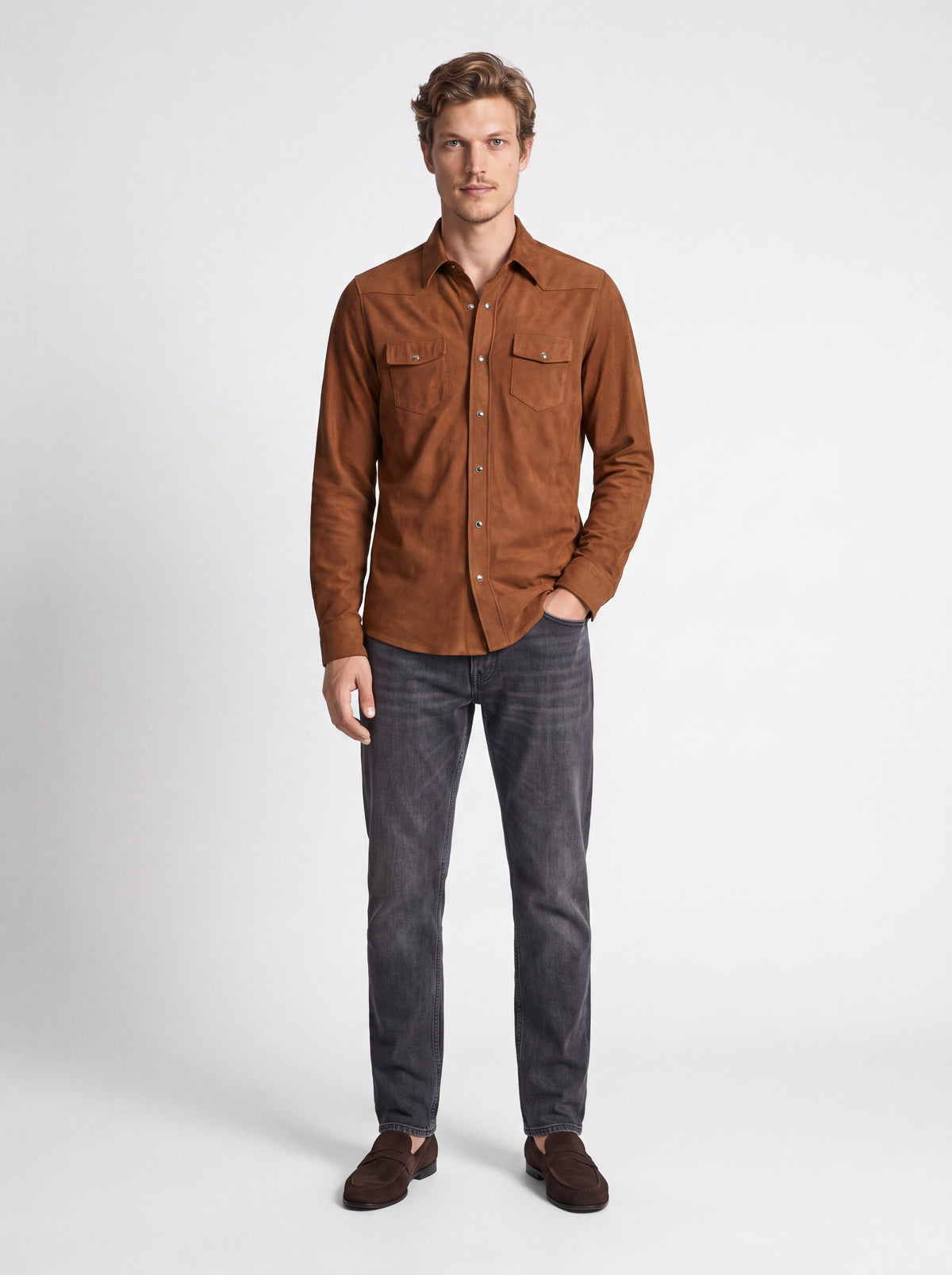 Camicia Active colore tabacco effetto daino no stiro