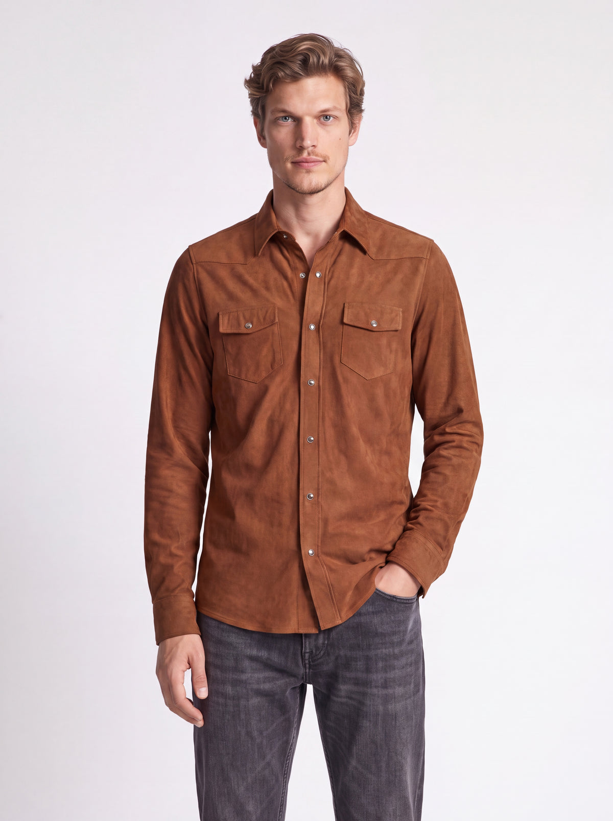 Camicia Active colore tabacco effetto daino no stiro