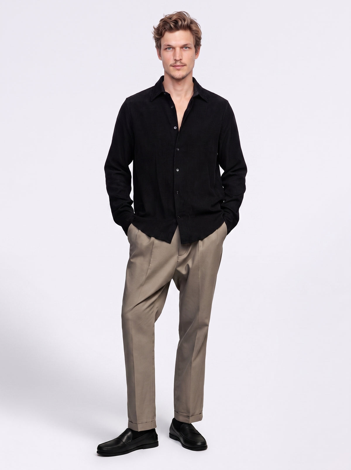 Camicia Active effetto velluto nero no stiro