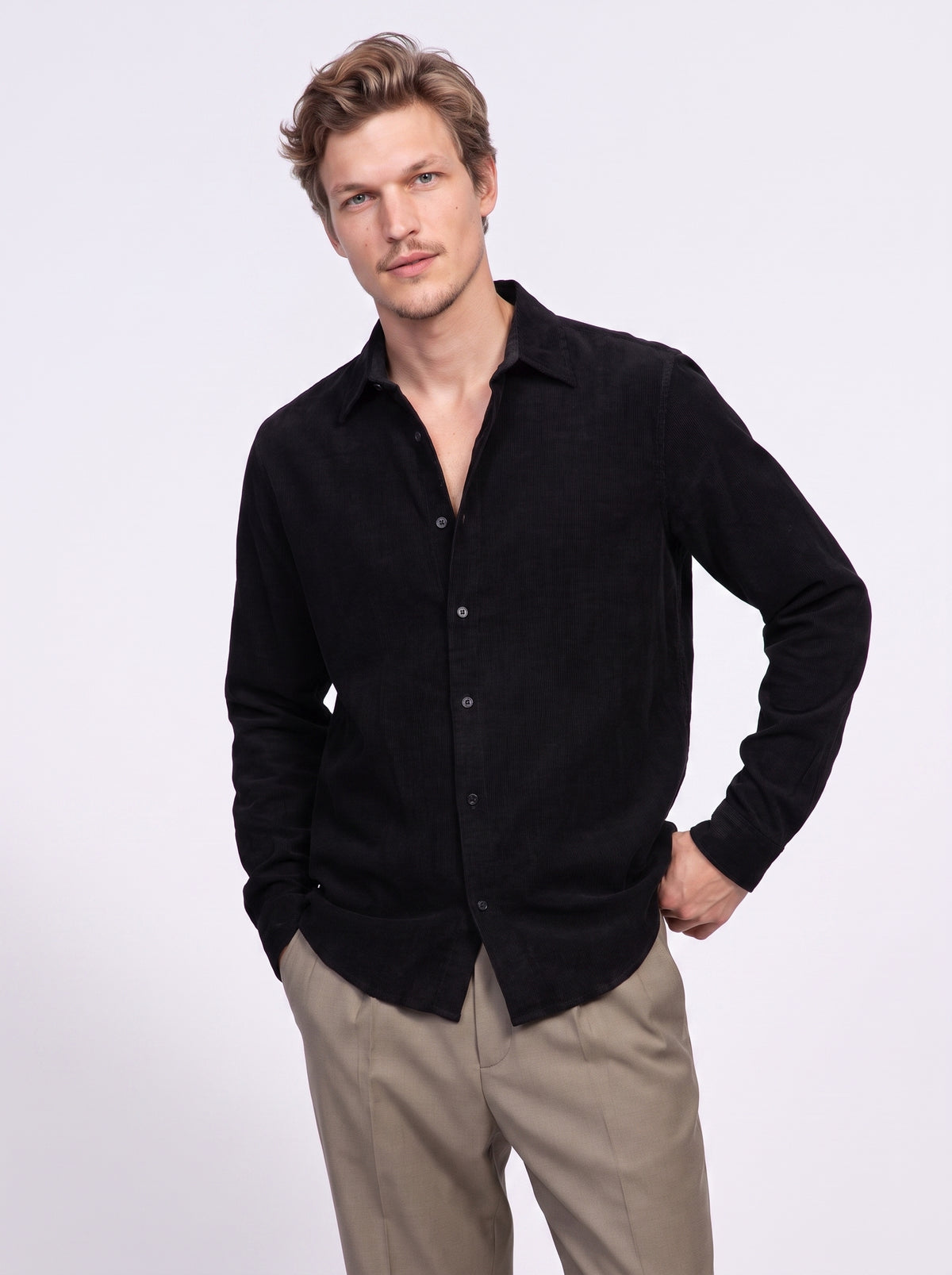 Camicia Active effetto velluto nero no stiro