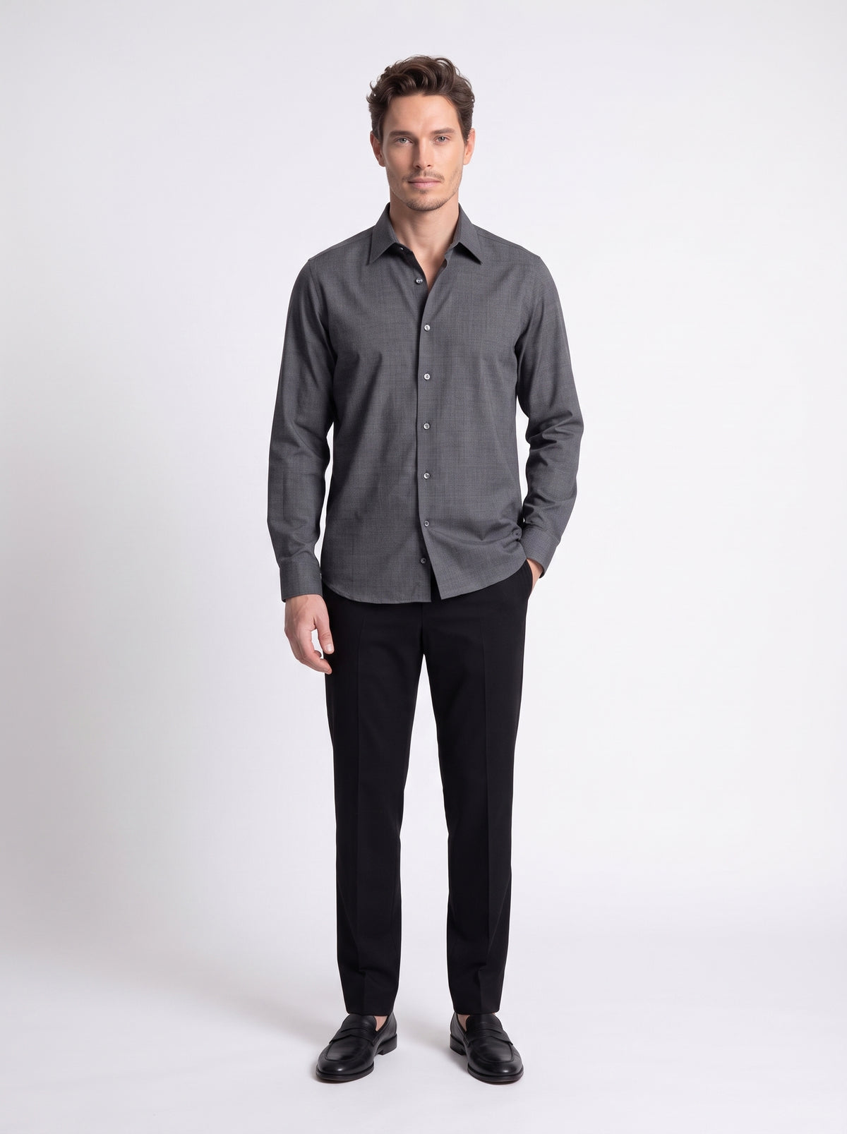 Camicia grigio melange in lana merino120'S