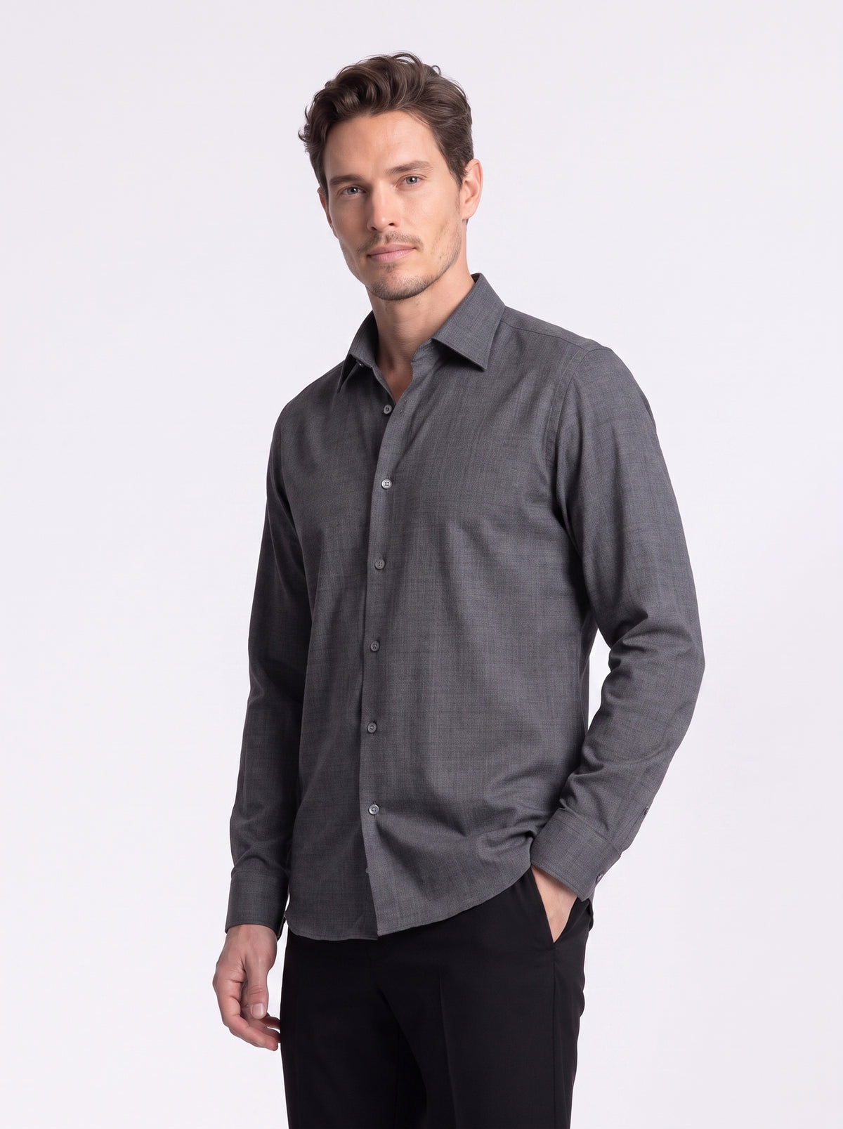 Camicia grigio melange in lana merino120'S