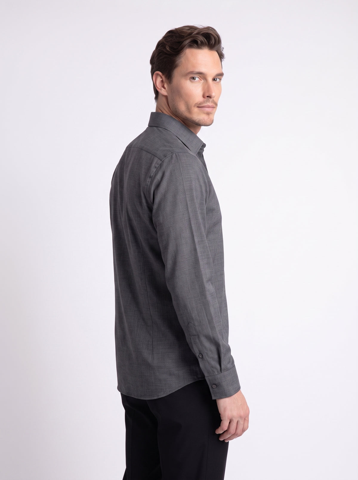 Camicia grigio melange in lana merino120'S