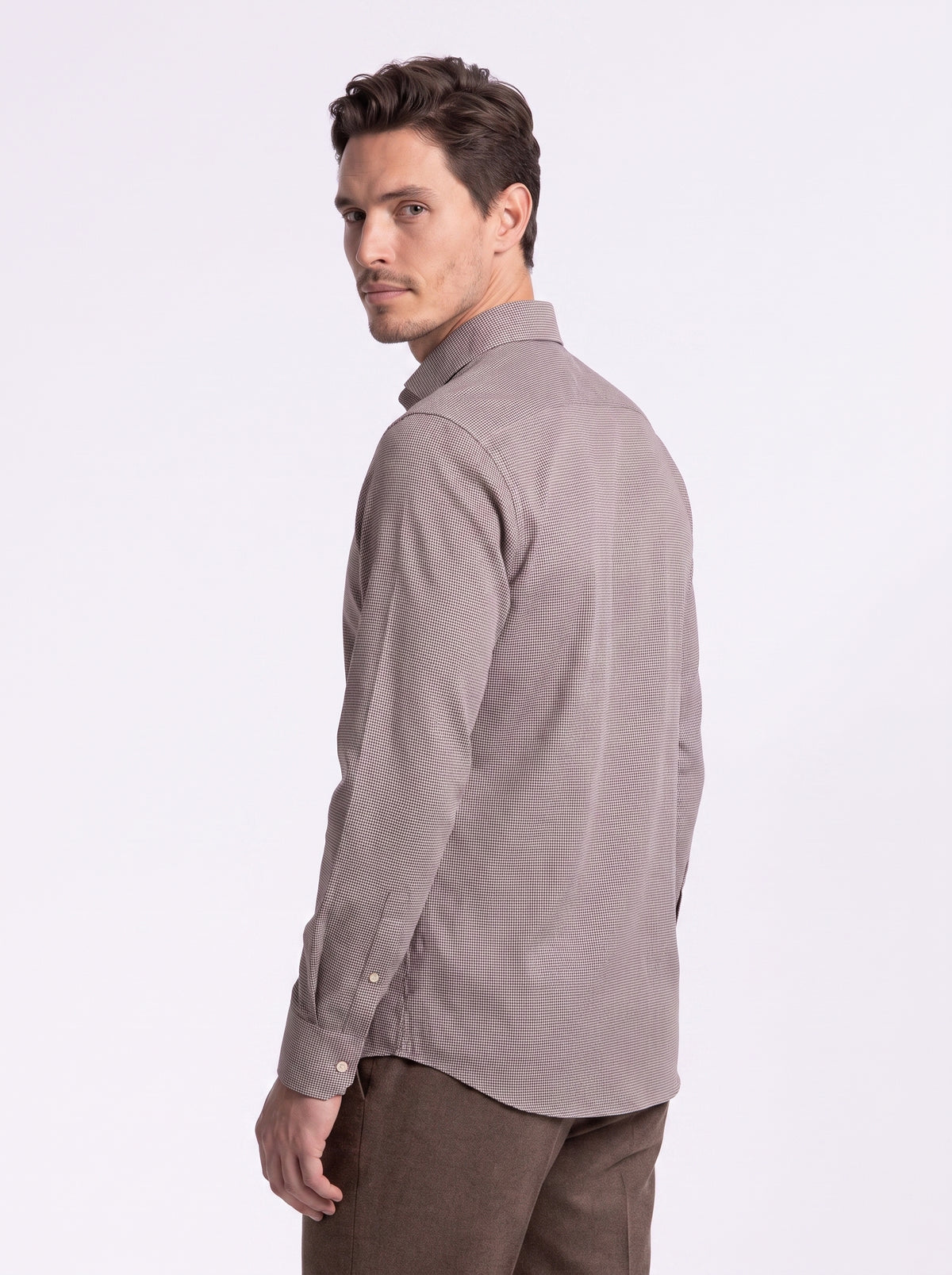 Camicia in cotone microoperato beige/marrone