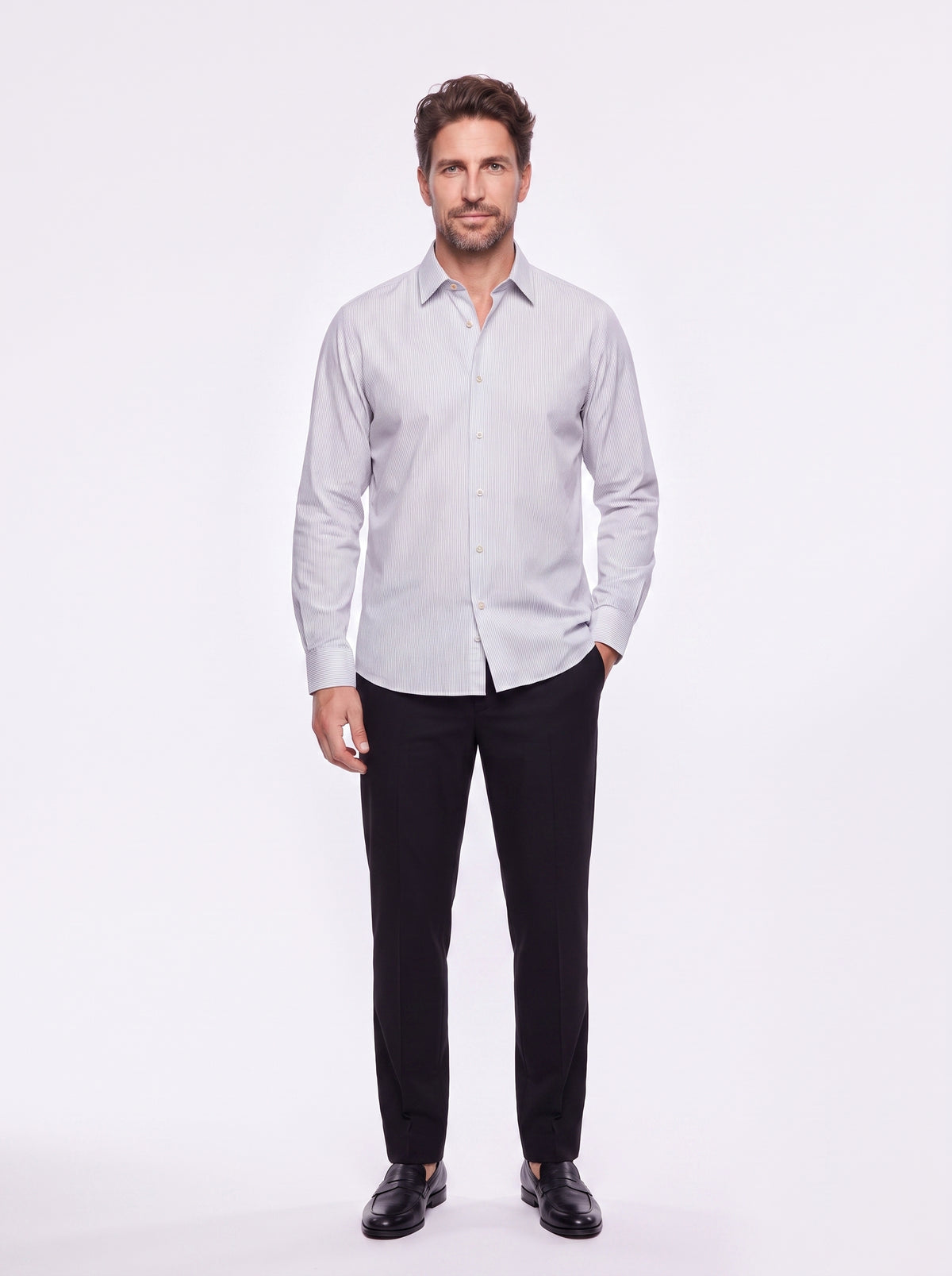 Camicia in cotone gessato bianco e nero