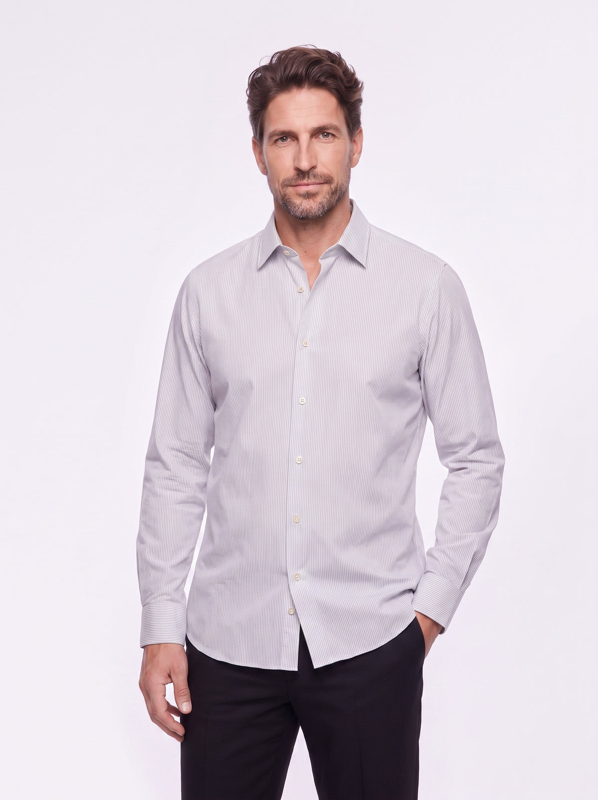 Camicia in cotone gessato bianco e nero