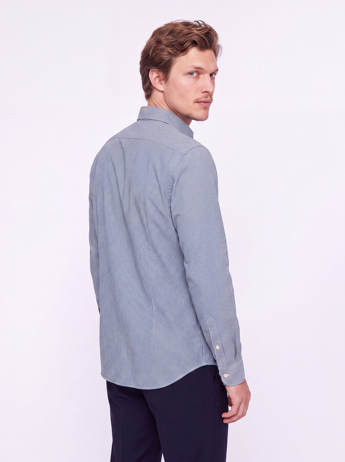 Camicia in flanella effetto indaco gessato blu/bianco