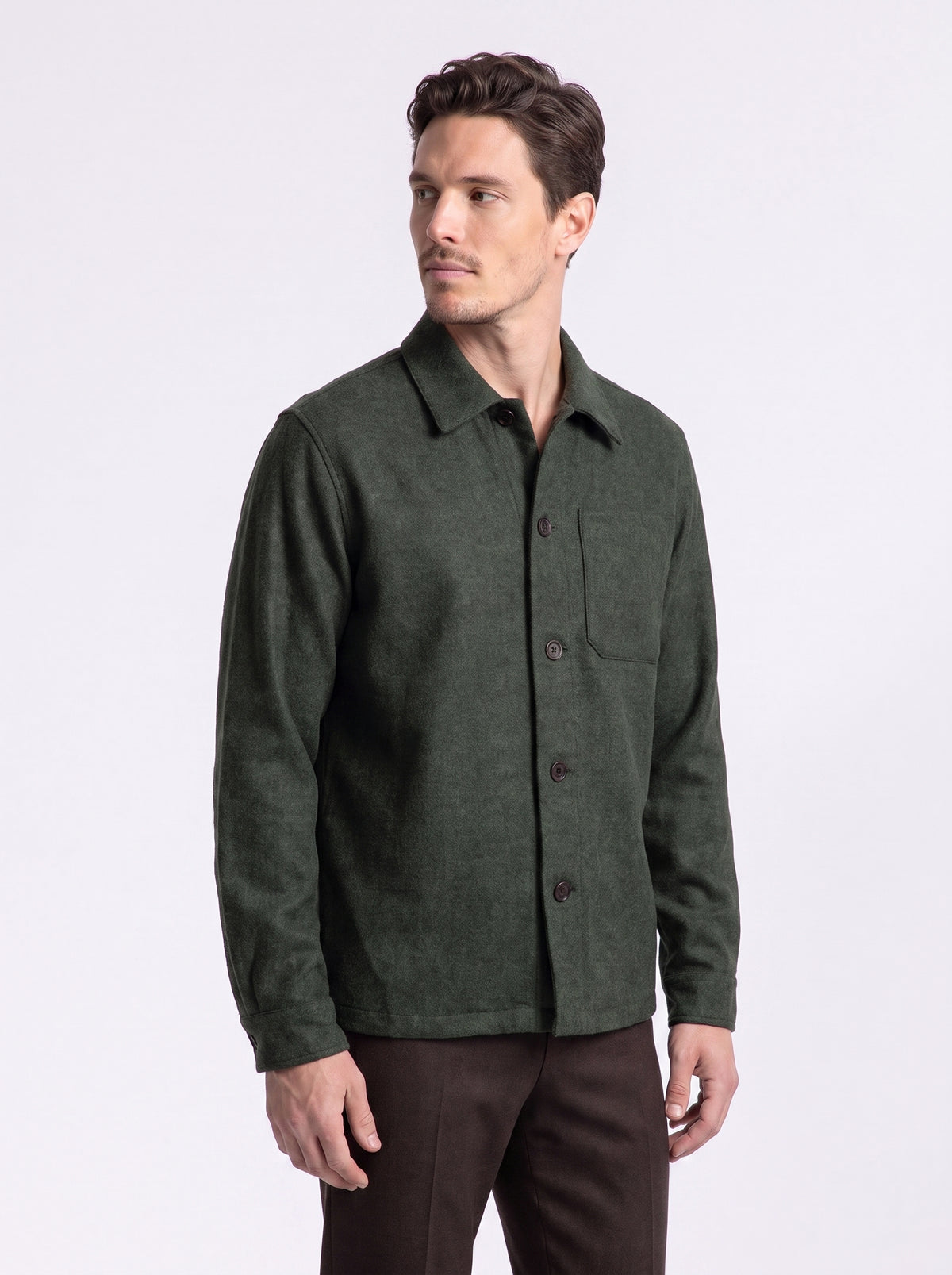 Overshirt in lana schetland lavata verde melange
