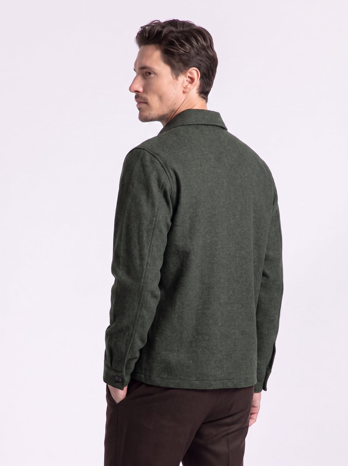Overshirt in lana schetland lavata verde melange