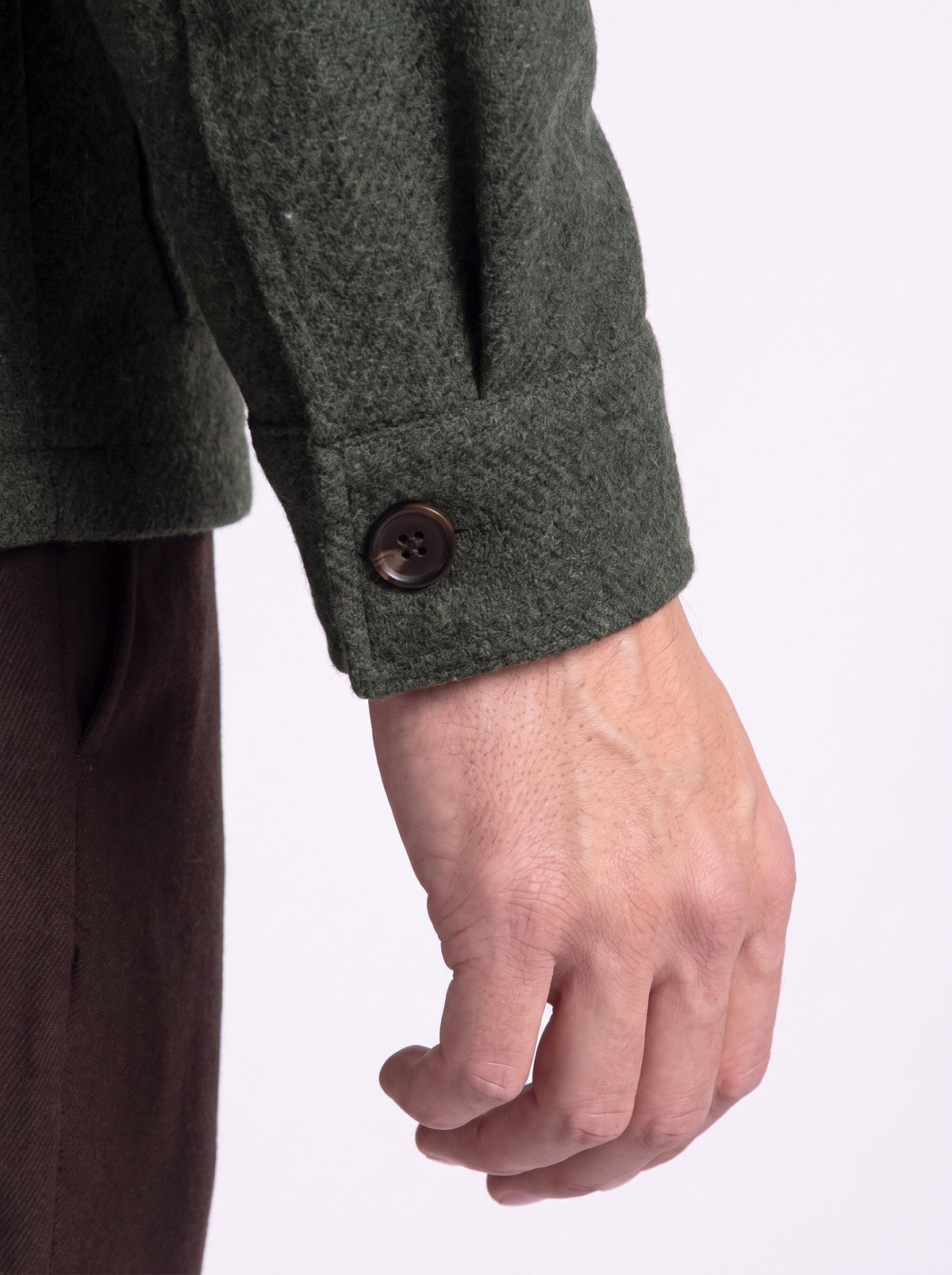 Overshirt in lana schetland lavata verde melange