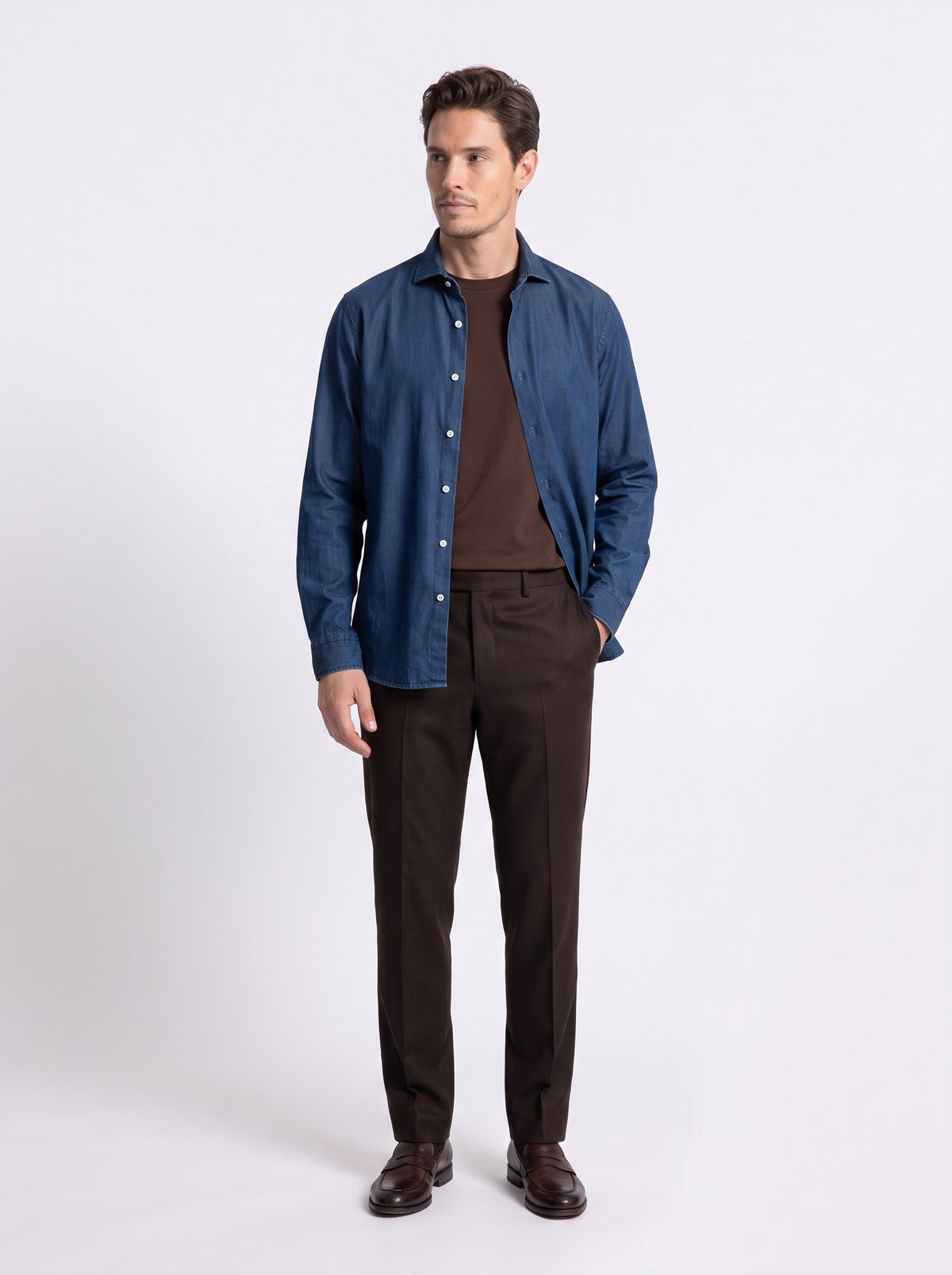 Camicia in twil denim doppio ritorto stone washed blu