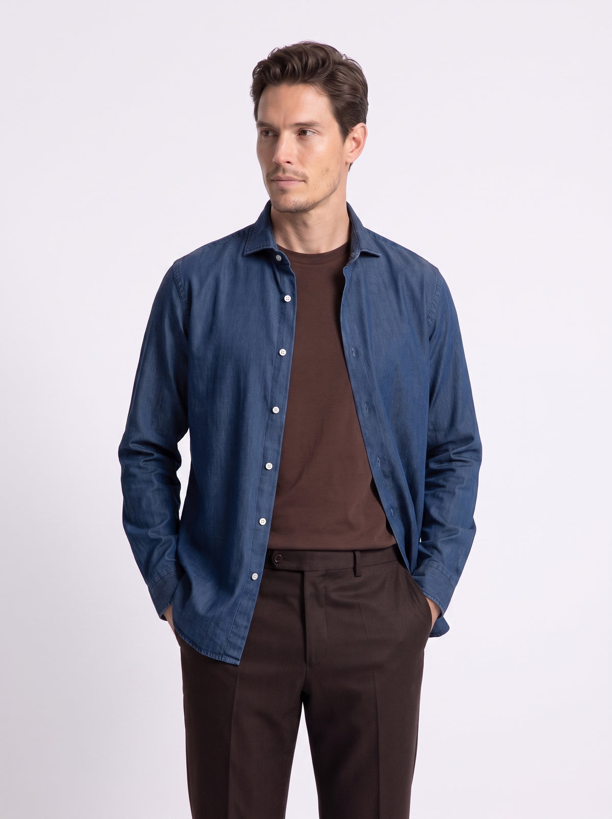 Camicia in twil denim doppio ritorto stone washed blu