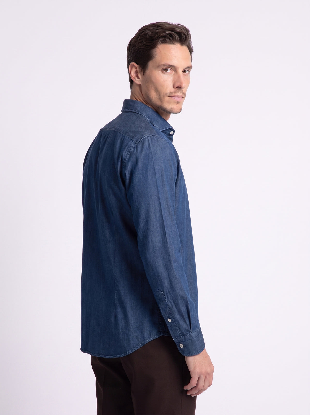 Camicia in twil denim doppio ritorto stone washed blu