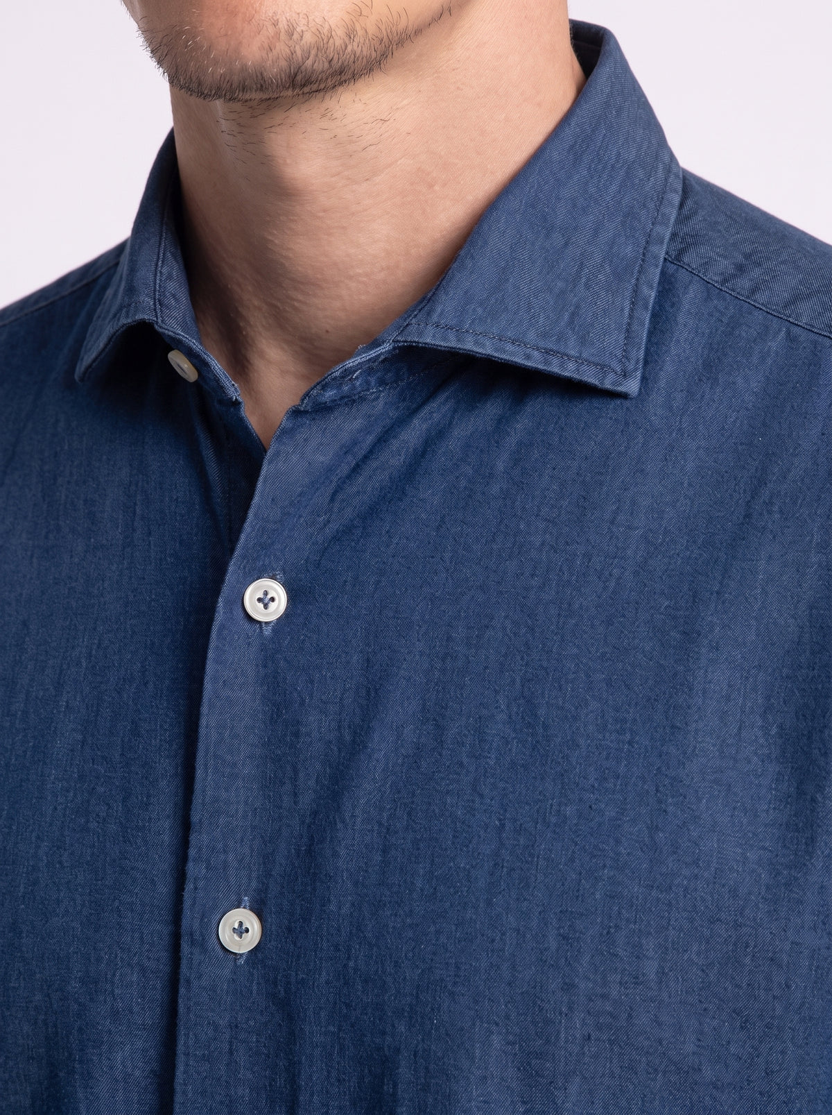 Camicia in twil denim doppio ritorto stone washed blu