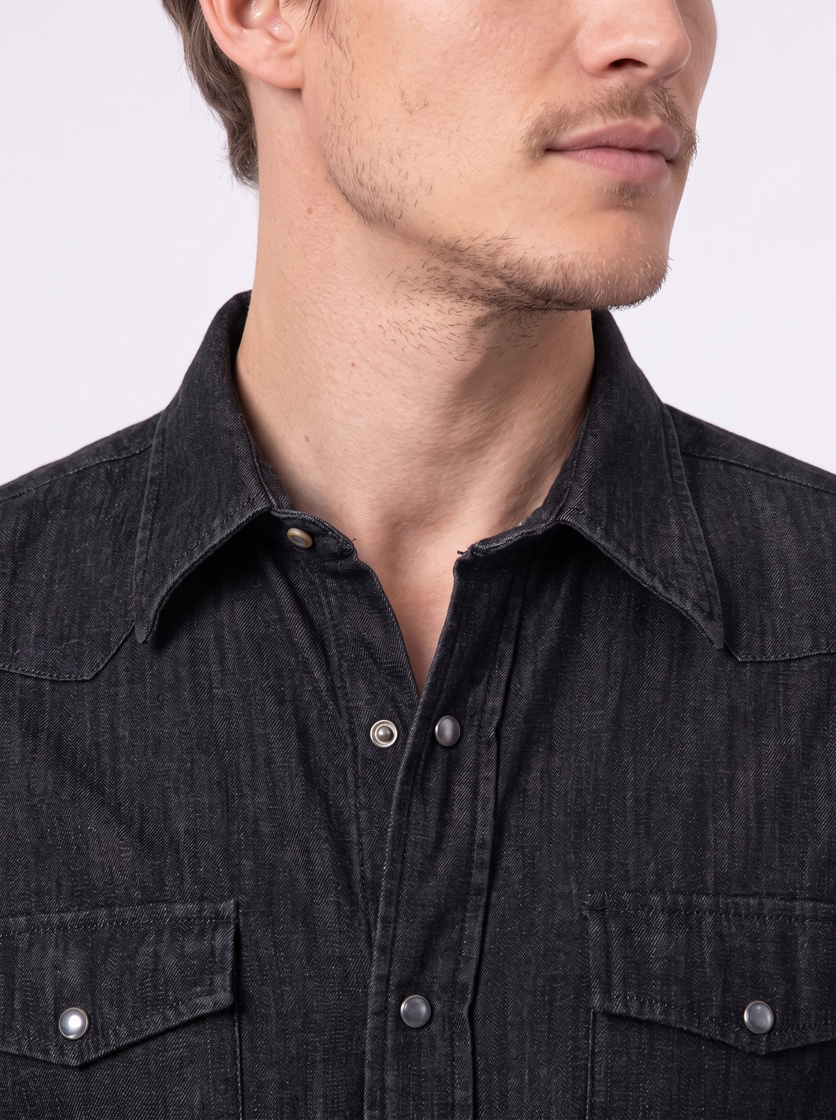 Camicia da uomo in twill denim black stone washed nero