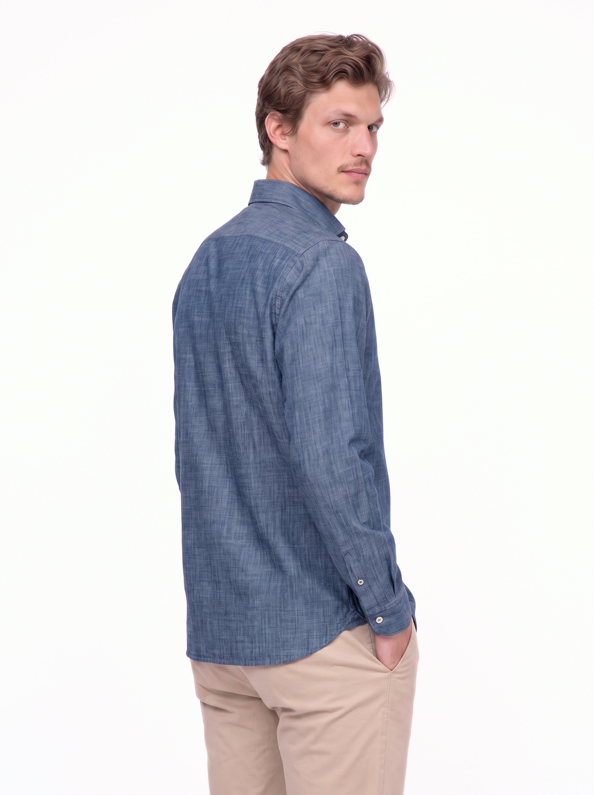 Camicia denim tela giapponese stone washed blu